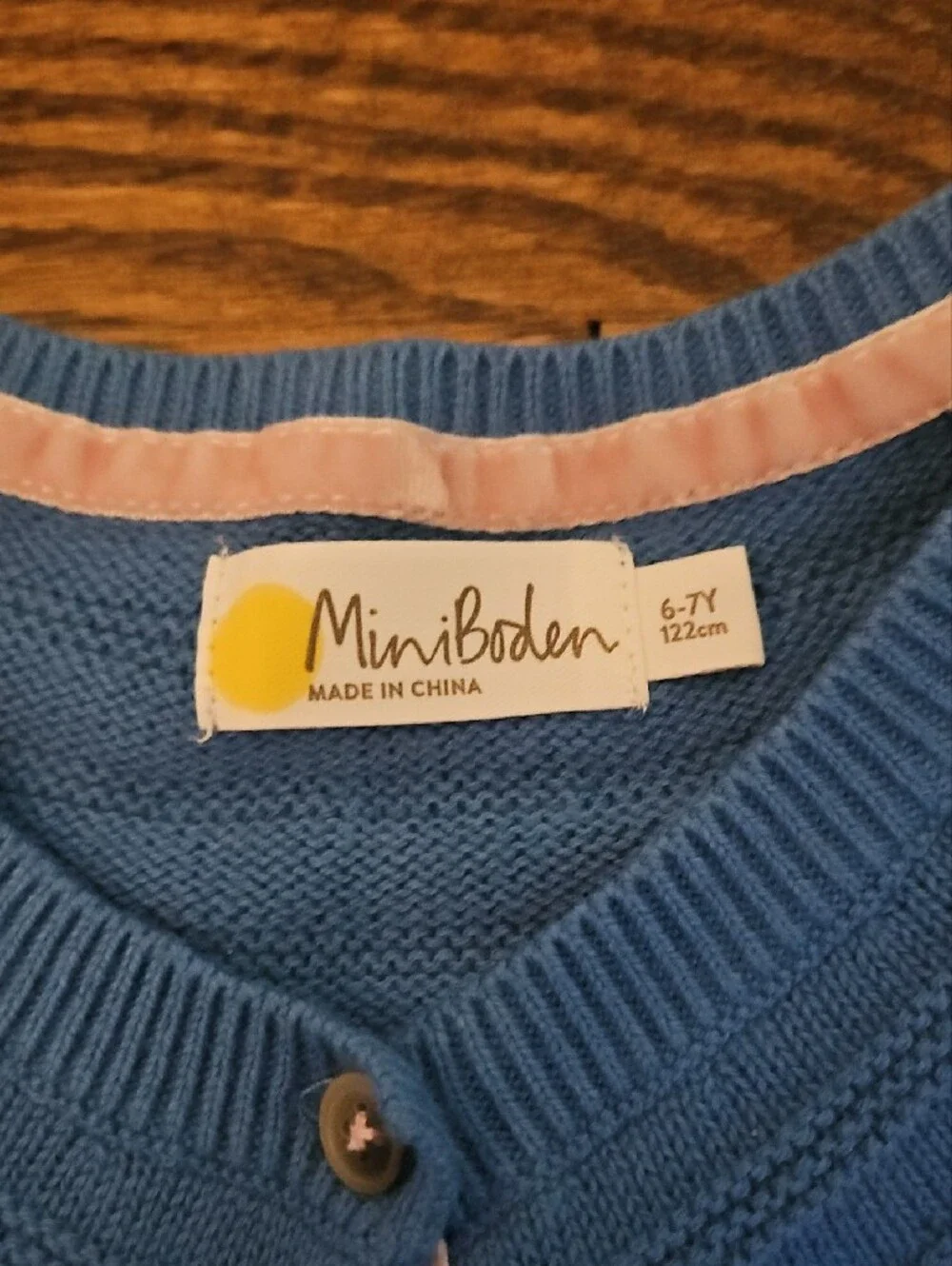 Mini Boden Bright Blue Girls' Knit Cardigan with Pink Trim